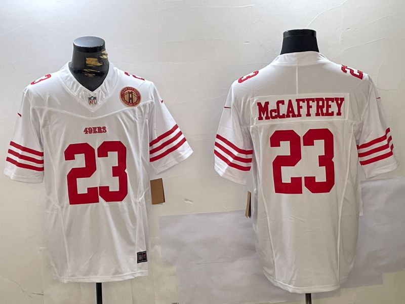 Men San Francisco 49ers #23 Mccaffrey White Three generations 2024 Nike Vapor Limited NFL Jersey style 7